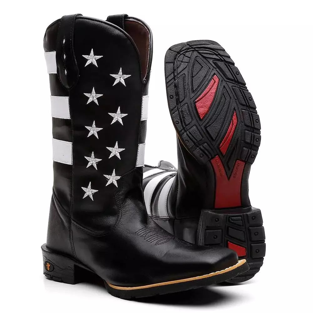 Bota Texana Masculina "Estados Unidos" Preta - Esporatto