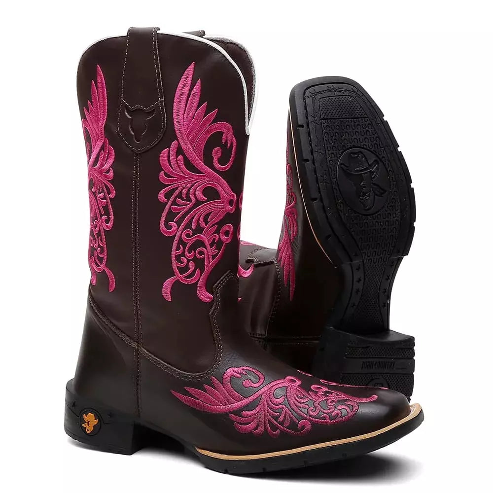 Bota Texana Feminina "Floral Rosa" - Esporatto